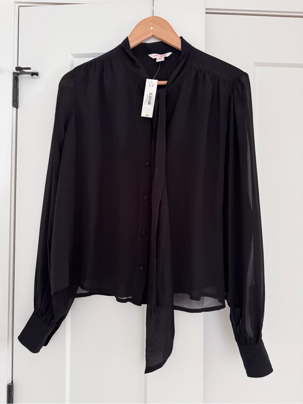 Joe Fresh Black Tie-Neck Chiffon Blouse Size Small NWT